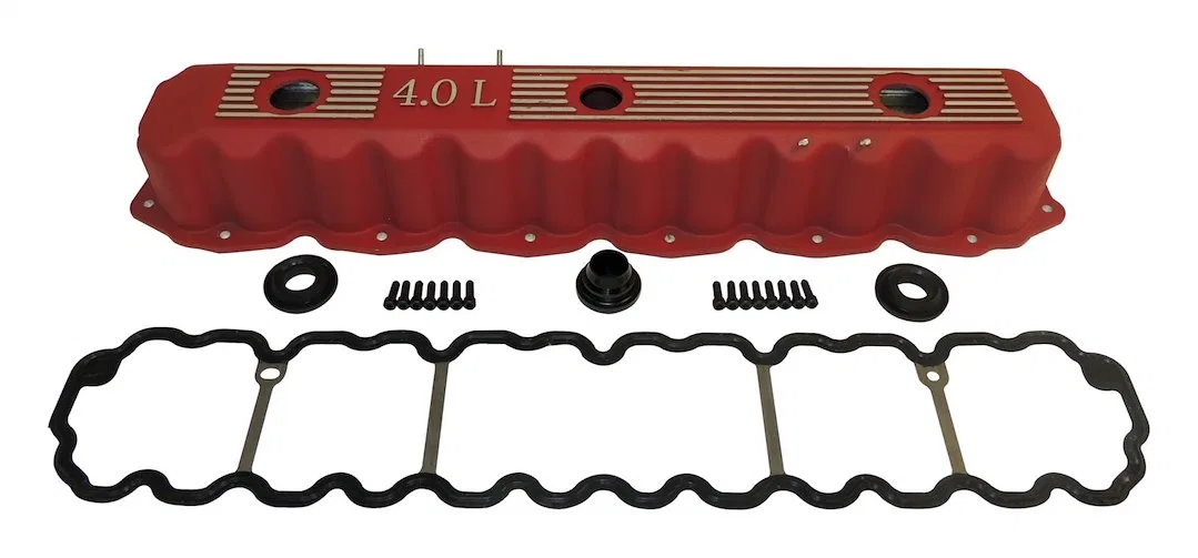 RT35002 – CROWN AUTO Valve Cover, For Use With 4.0L With Oil Fill Hole Red Aluminum Single With Gasket/ Grommets/ Har...